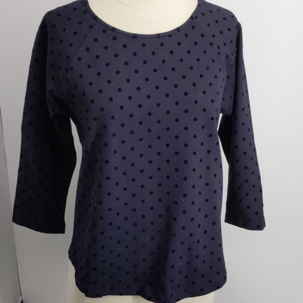 J. Crew black knit w flocked dots top-sz S